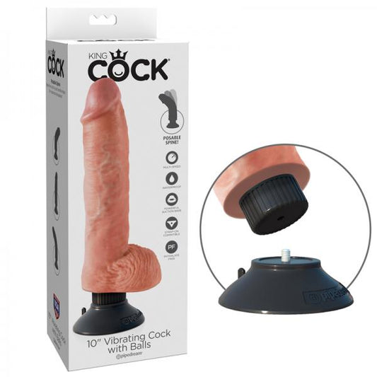 King Cock 10in Vibrating Cock W/balls Flesh