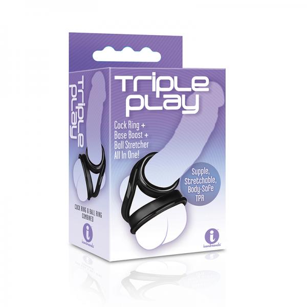 Triple Play Cock Ring, Base Boost, Ball Stretcher Black